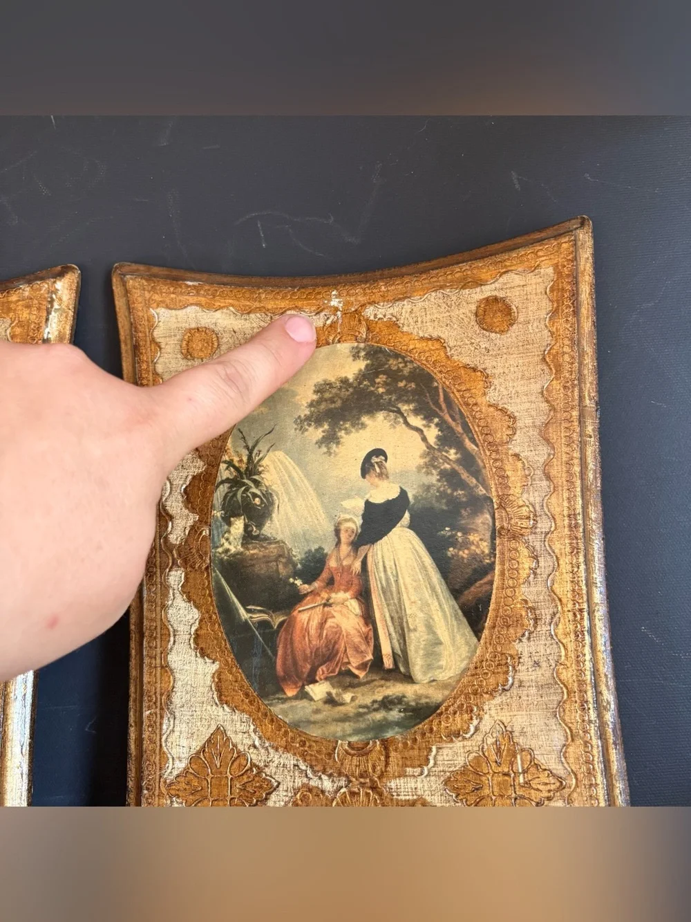 Vintage Italian Florentine Wall Plaque Set Of 2